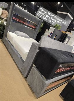 🌟Queen, King Light Up Fireplace TV Pop Up Bed Frame 💥 Furniture Sectionals Avail