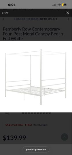 White metal 4 post bed frame