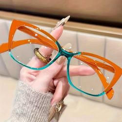 New! Trendy Orange & Green Two Toned Blue Light Blocking Glasses