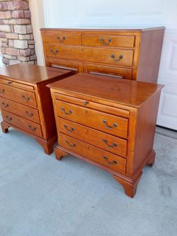 Wood Dresser And Endtables with key