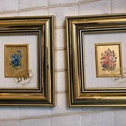 Pair of Frame certified with 23 carat Gold Leaf Art Lithography Bouquet of Flowers / Miniature Picture painting 1(contact info removed)s