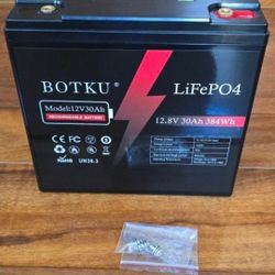 12V 30Ah Lithium LiFePO4 Deep Cycle Battery, Rechargeable