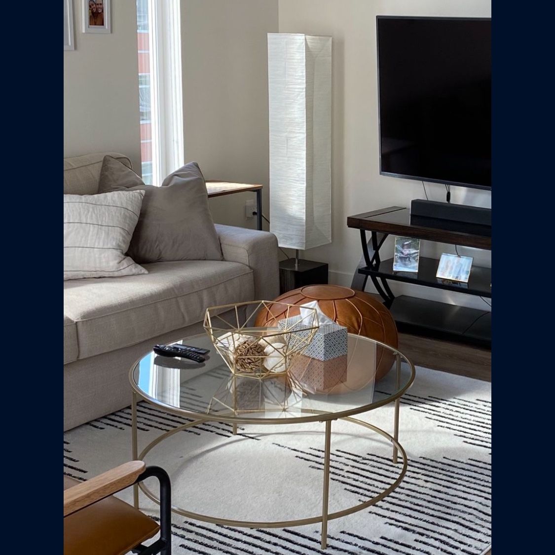 ELEGANT ROUND GLASS GOLD TRIM TABLE