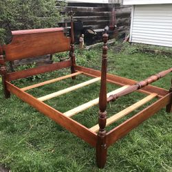 Cherry Wood Full Bed Frame + Dresser & Mirror