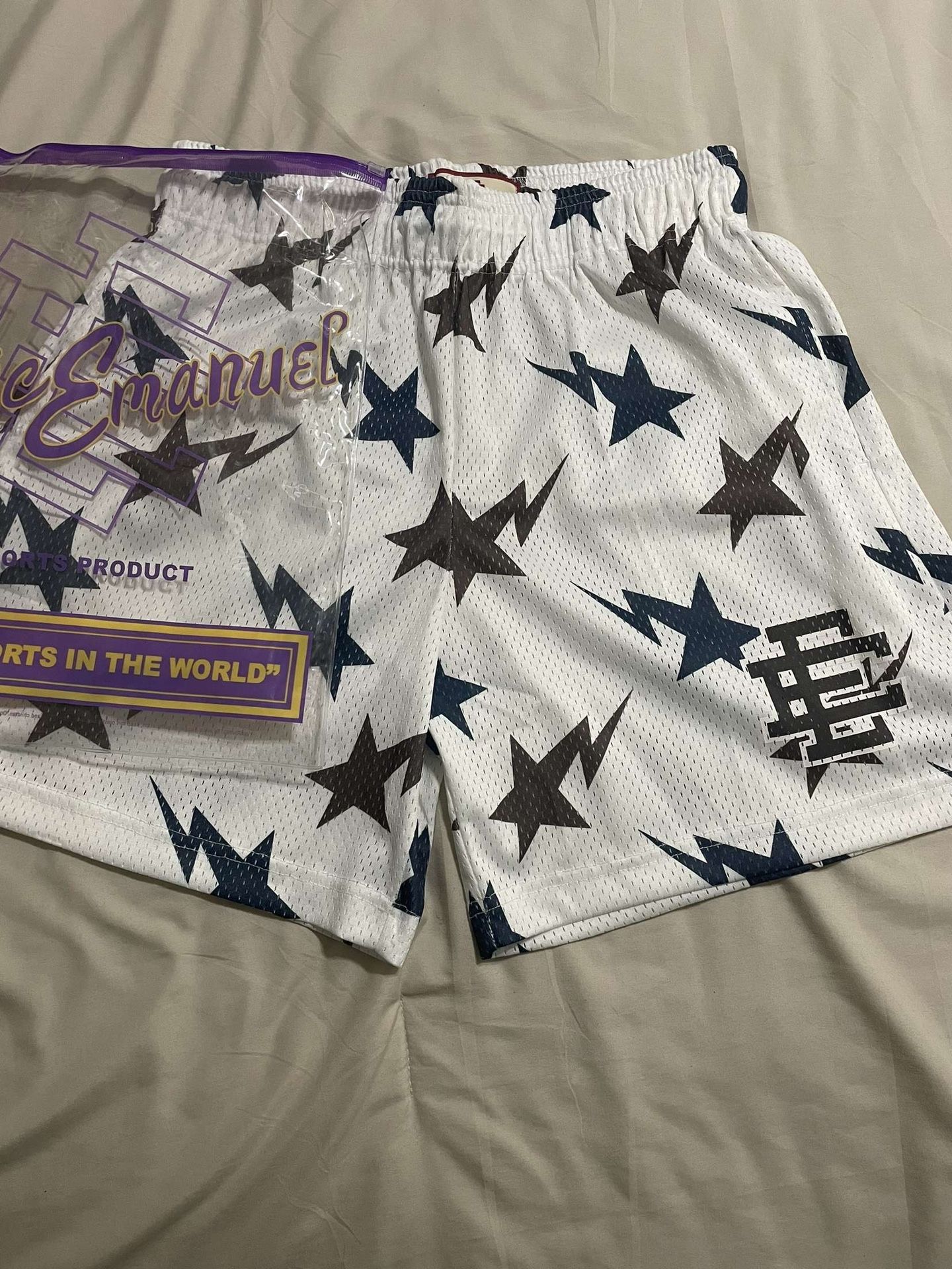 Eric Emanuel x Bape EE basic star shorts Cream/Brown/Navy