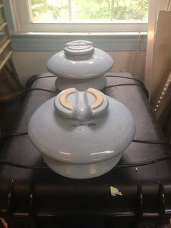 2 large blue porcelain electrical insulators dated Dec. 1929