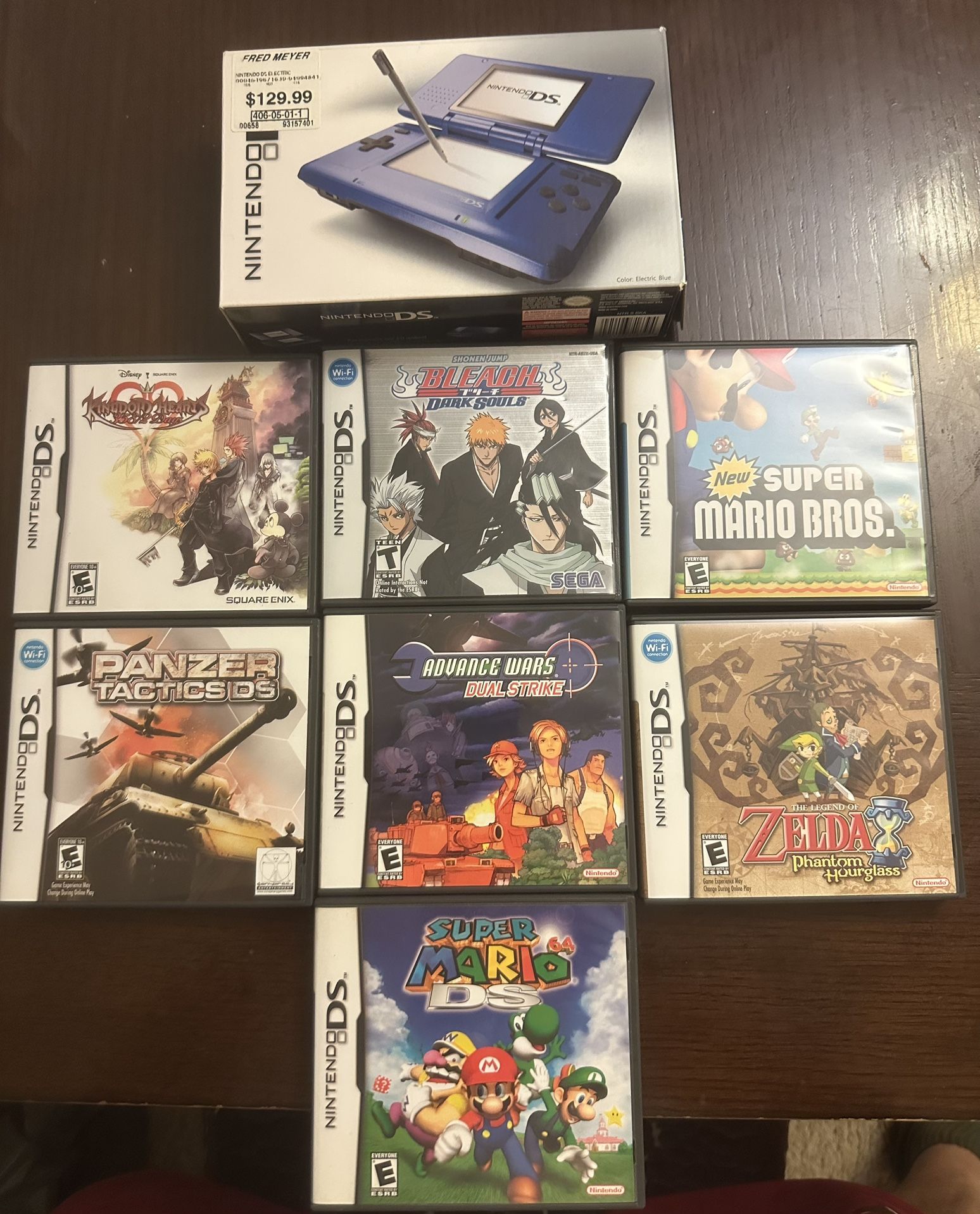 Blue Nintendo DS System Complete In Box With 7 Games 