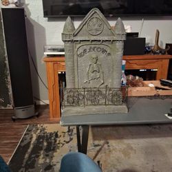 Plaster Gravestone With Wrought Iron Fence