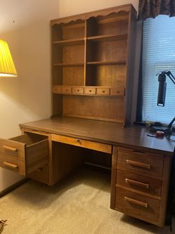 Wood Desk With Hutch And Leather Chair