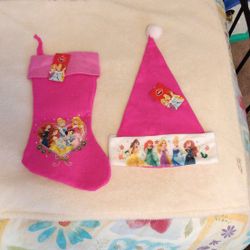 NEW Disney Princess Christmas Stocking And Santa Hat Cinderella Rapunzel Merida Ariel