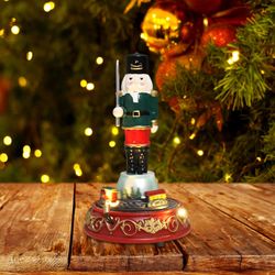 Christmas Nutcracker Soldier Statue Music Xmas Sculpture Rolling Train Figurine