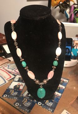 24” Turquoise and Mother of pearl an sterling silver necklace