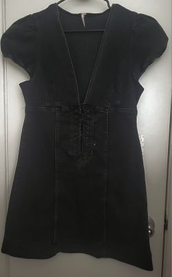 Free People- Black Denim Stone Wash Dress.
