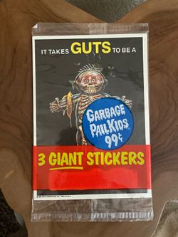 1986 TOPPS GPK GARBAGE PAIL KIDS SERIES 2. 3 GIANT STICKERS UNOPENED PACK GUTS