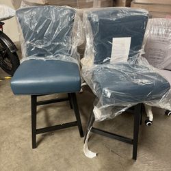 26 Inch Counter Height Swivel Bar Stools Set of 2, FSC Certified Modern Upholstered Faux Leather Swivel Barstool Chair with Back, Blue