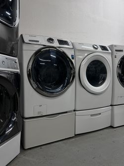 Samsung Front Load Washer and Dryer Mixed Model Set with Pedestals