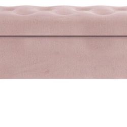 Blush Pink Velvet Brass Flip Top Storage Bench Upholstered