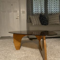 Triangle Glass Coffee Table with Wooden Base