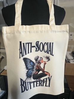 Anti-Social Butterfly Beige Lightweight Reusable Tote Bag, 20 lb Capacity