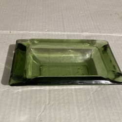 j ashtray Art Glass Olive Green Vintage Rectangular Glass 6”x4” Cigars