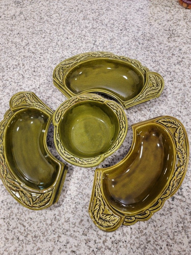 Vintage Avocado California Pottery Appetizer Chip Dip Tray Ceramic
