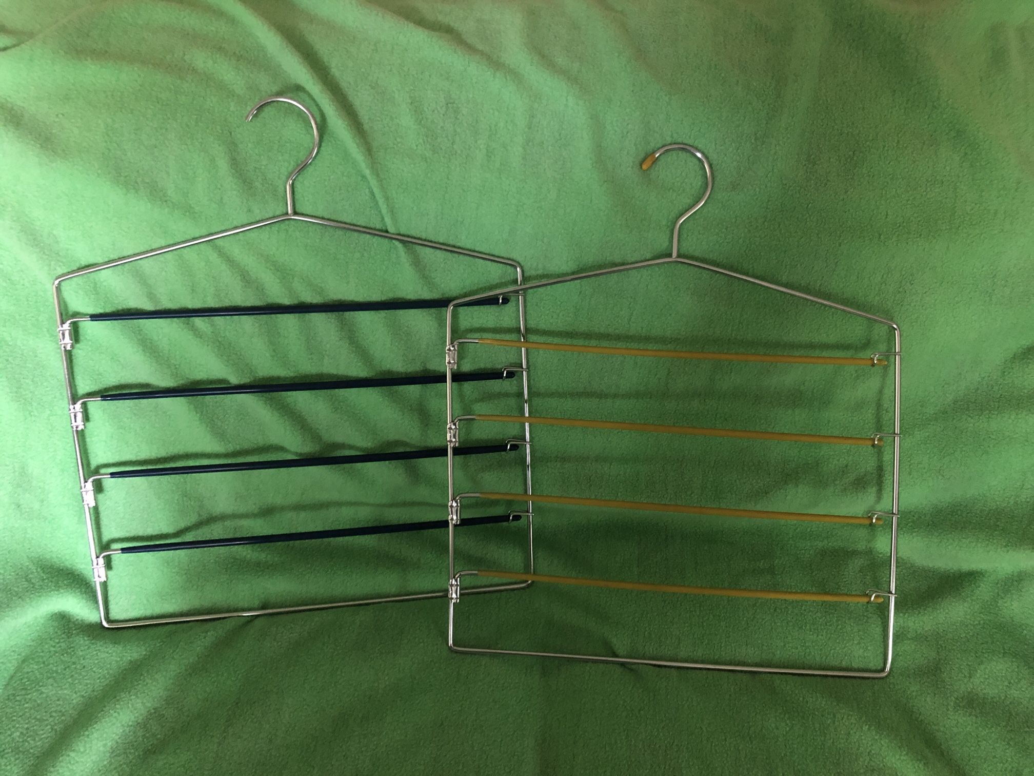 Metal space saver pants hangers.