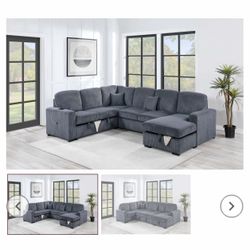 $650 Sectional Couch Pull Out Bed With Storage Plus Chaise Storage USB
