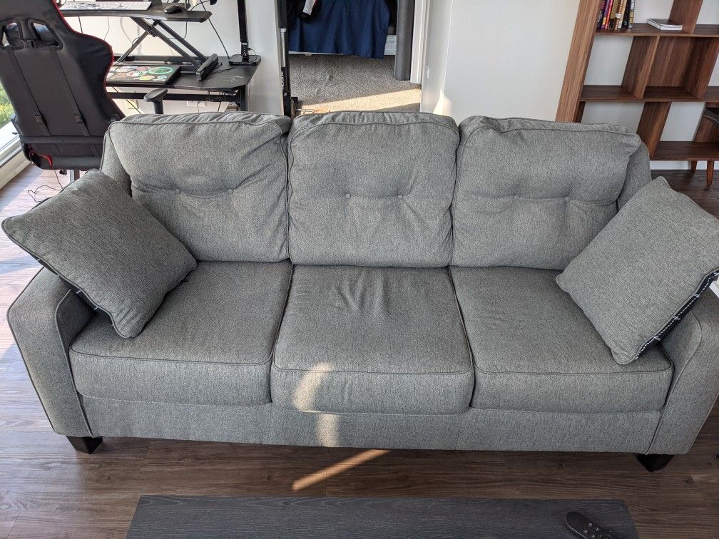 Fabric Heather Grey Square Arm Sofa + Armchair