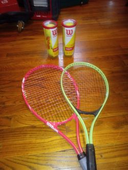 New tennis rackets and balls never been used