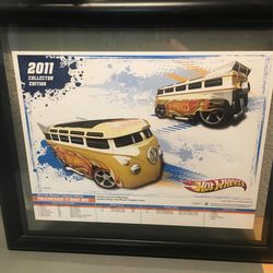 Framed 2011 Hot wheels Collector Edition Poster VW T1 Drag Bus