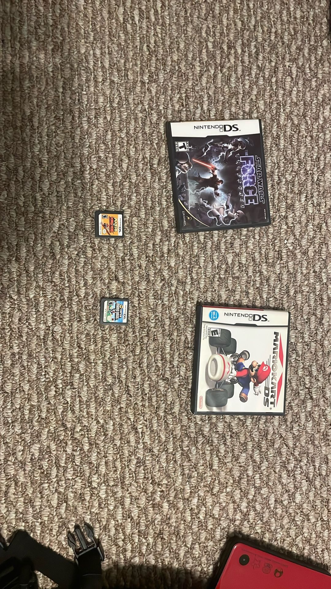 Nintendo DS Games: Star Wars The Force Unleashed, Mario kart DS, Mario Donkey Kong Mini-land Mayhem, New Super Mario Bros