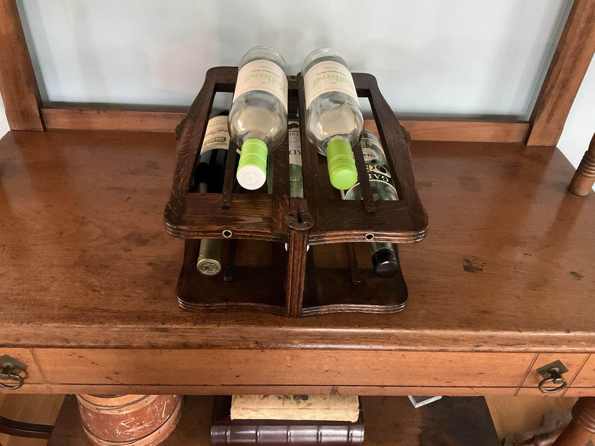 Unique Wine Rack Made From Antique Sewing Machine Cabinet Parts