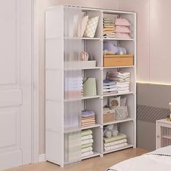 Wardrobes, Wardrobe with Compartments, with Multiple Storage Areas and Wardrobe Door Curtain, for Bedrooms(White,D)