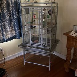 Large Bird Cage Grey Good Condition 