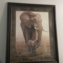 Framed Elephant Canvas Art – Great Condition