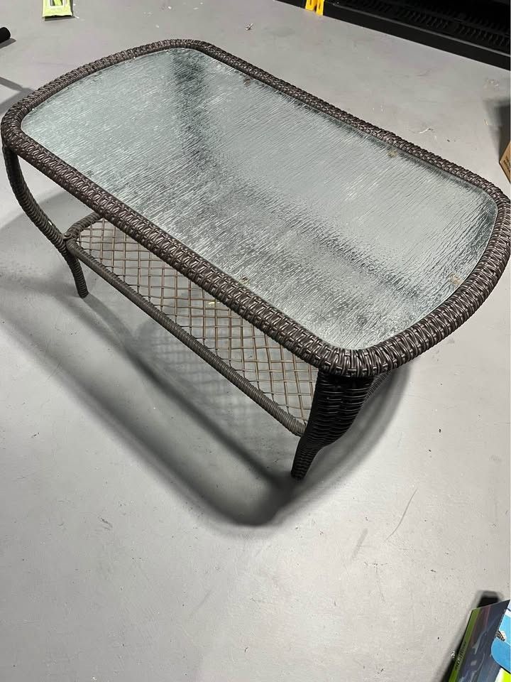Wicker Coffee Table with Glass Top & Storage

