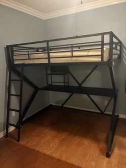 Black Metal Loft Full Size Bed with Desk