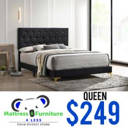 Kendall Upholstered Queen Panel Bed Black