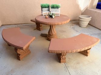 Concrete Outdoor Table and Bench Set