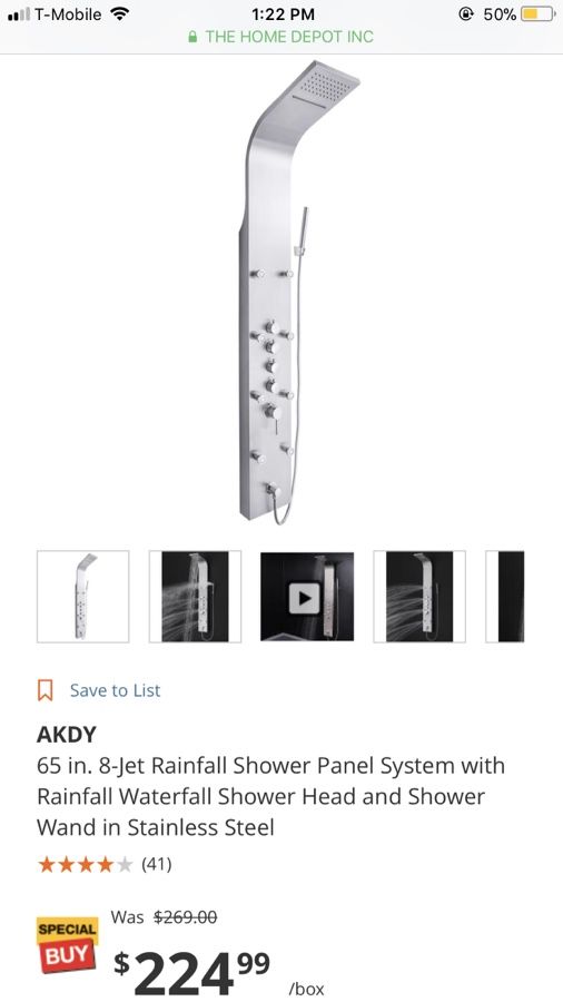 Akdy 65 In 8 Jet Rainfall Shower Panel System With Open In The Appcontinue To Mobile Website