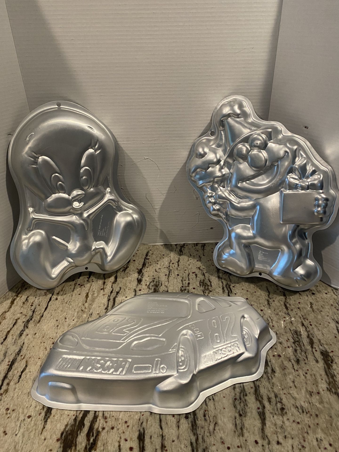 VTG Cake Molds Wilton Tweety, Elmo, NASCAR 82 Lot of 3