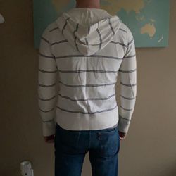 Hollister Ivory And Navy Striped Zip Up Sweater Jacket 