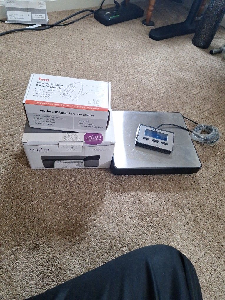 Rollo Label Printer, Tera Wireless Scanner, Acteck Scale