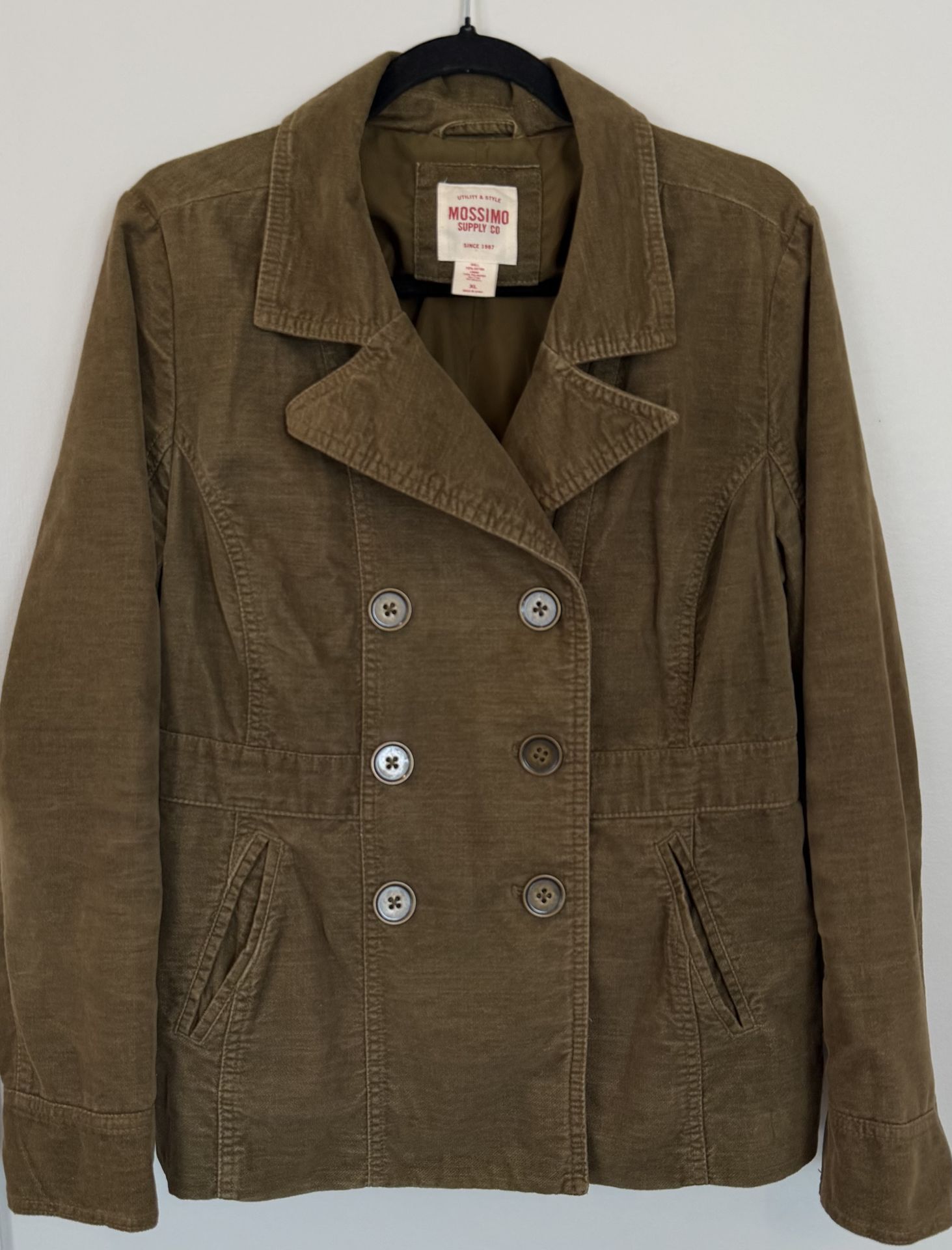 Like New Women’s XL Brown Cotton corduroy jacket, Mossimo double-breasted peacoat style $15
