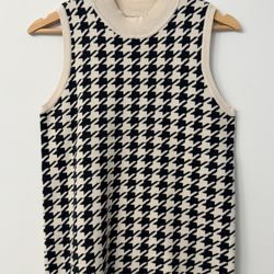 NWT LOFT Charcoal Gray and Cream Houndstooth Tank Top