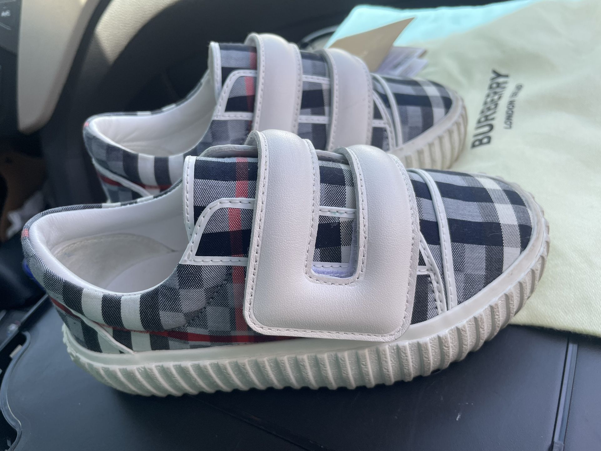 Burberry Kids' Mark Check Sneaker, Pale Blue Check 27 EU US