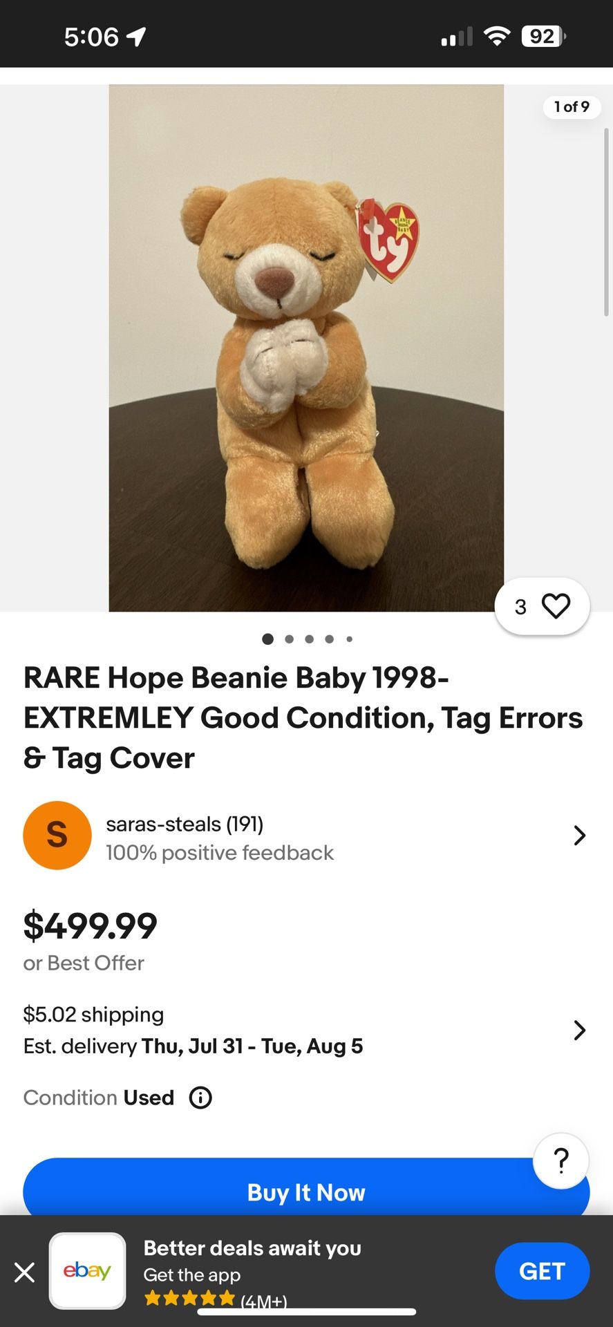 beanie baby - hope 