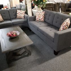 Brand New Gray Linen 72" Sofa + 56" Loveseat 2PCs Set