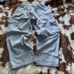 ProClub Grey Cargo Sweatpants With Adjustable Waist