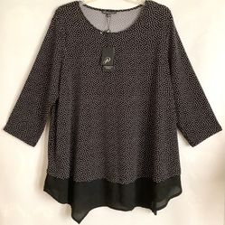 Adrianna Papell Women’s Black & White Flowy Peek Hem Tunic/Blouse 2X NWT ($79)